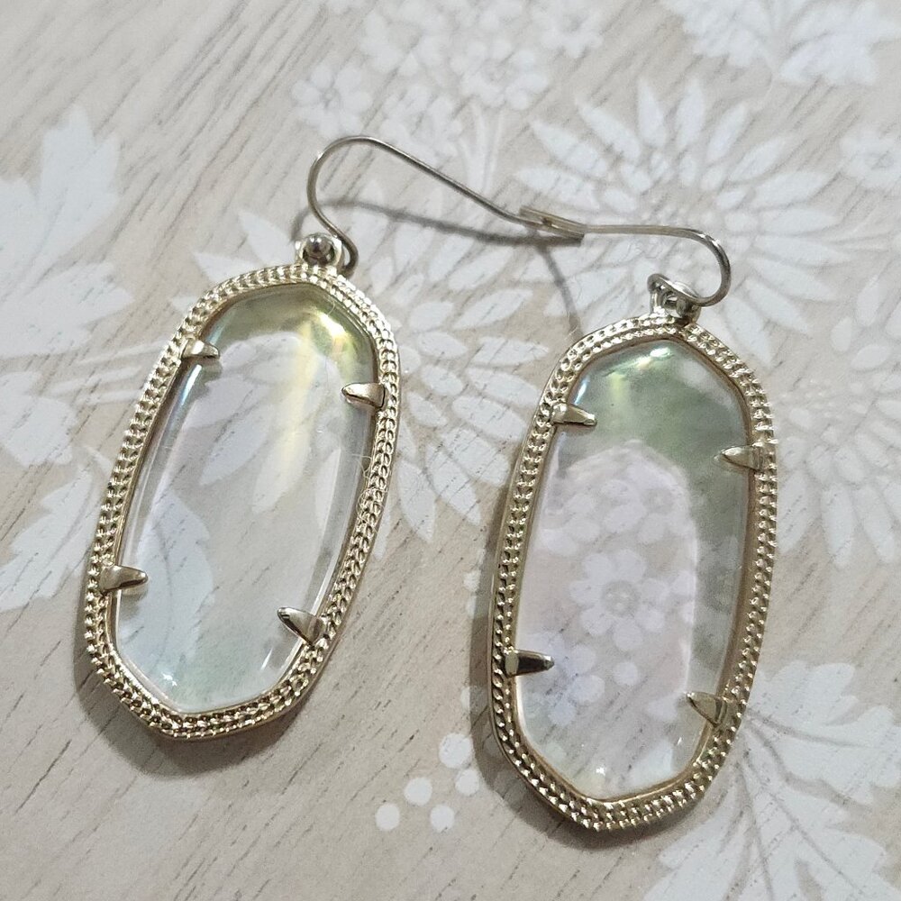 Kendra Scott Clear Iridescent Elle Gold Drop Earrings